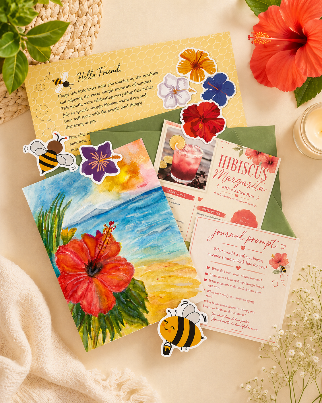 July Snail Mail Theme - Hibiscus Sunset