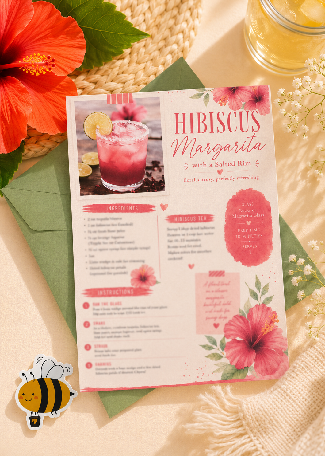 July Snail Mail Theme - Hibiscus Sunset